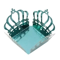 Detail of teal metallic foil crown laser-cut candy box with reflective mirror finish - 3.5cm / Mirror Indigo
