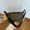 Army green nylon dumpling crossbody bag with white letter print and woven drawstring - Green Large