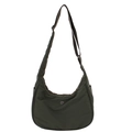 Dark green nylon crescent crossbody bag with adjustable strap and minimalist logo detail - Green