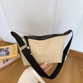 Beige dumpling shoulder bag with black adjustable strap and brand logo detail - Khaki Large