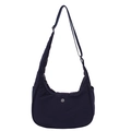 Dark blue crescent shoulder bag with wide adjustable strap and metallic logo - Dark Blue