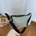 Minimalist light bean green crossbody dumpling bag with wide black strap and metal buckle - Blue Large