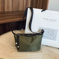 Fashionable army green nylon dumpling crossbody bag with adjustable black shoulder strap - Green Small