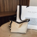 Chic cream dumpling bag with branded logo zipper and adjustable nylon strap for women - Khaki Small
