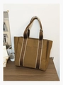Brown canvas tote bag with contrast woven straps for minimalist everyday style - Brown
