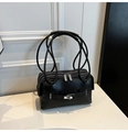 Chic black faux leather shoulder bag with decorative belt strap and silver zippers - Black