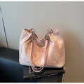 Pink floral embroidered tote bag with silver chain strap and Sakura Diary label - Pink