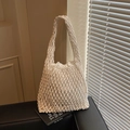 Bolso tipo cubo trenzado blanco con bolsa interior ajustable y diseño de malla elegante - Blanco Roto