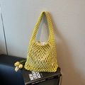 Elegante bolso tipo cubo tejido amarillo con funda interior y correa ancha de hombro - Amarillo