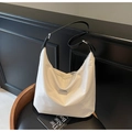 White minimalist hobo crossbody bag with black leather strap and silver buckle detail - Off White