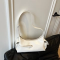 Chic milky white shoulder bag with glossy finish and practical side pocket design - White