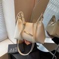 Minimalist cream white leather dumpling bag with gold metal trim for women - Beige