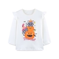 Top bianco per Halloween da bambina con maniche a volant e stampa gatto dei cartoni - 2Y(90cm)