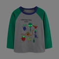Maglia bambino manica lunga fluorescente con stampe aliene in verde scuro e grigio - 2Y(90cm) / Stile Stampa Aliena (5380)