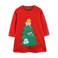 Abito rosso in cotone per bambine con ricamo festivo di albero di Natale e cani - 2Y(90cm) / Rosso