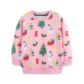 Felpa rosa da bambina con stampe natalizie festive di alberi di Natale e pupazzi - 2Y(90cm) / Rosa