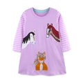 Abito a maniche lunghe in cotone lilla per bambine con ricamo e maniche a righe colorate - Lilla (1526) / 2Y(90cm)