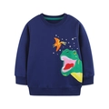 Dark blue long sleeve sweatshirt for kids featuring colorful cartoon dinosaur embroidery - 2Y(90cm) / Dinosaur Pattern (8224)