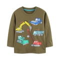 T-shirt a maniche lunghe da bambino in cotone verde oliva con stampa escavatore - verde oliva / 2Y(90cm)