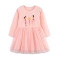 Robe rose à manches longues pour filles avec ballerines et jupe en tulle - 2Y(90cm) / Rose (1551)