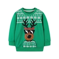 Sweat de Noël vert pour enfants avec motif renne et motifs de flocons de neige - 2Y(90cm) / Imprimé Renne de Noël Vert(8101)