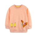 Girl's orange polka dot cotton sweatshirt featuring embroidered chicken patterns - 2Y(90cm) / Peach Pink Polka Dot