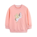 Sweat rose à manches longues pour filles avec broderie licorne pégase dorée - 2Y(90cm) / Licorne Rose (8270)