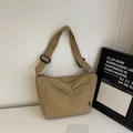 Khaki nylon large capacity crescent tote bag with fashion tag and crossbody strap - Khaki