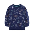 Dunkelblaues Kinder-Sweatshirt mit Allover-Cartoon-Print und kontrastierendem Rundhalsausschnitt - 2Y(90cm) / Marineblau Cartoon Krokodil Druck (8237)