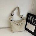 Minimalist cream beige high-capacity canvas tote bag with adjustable shoulder strap - Off White