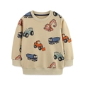 Khaki cotton kids sweatshirt featuring colorful construction vehicle all-over print - 2Y(90cm) / Oatmeal Construction Vehicle Top (8253) / Oatmeal