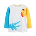 T-shirt enfant en coton à manches longues bicolores avec motifs animaux rigolos - 2Y / Color Block
