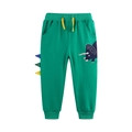 Green cotton kids joggers with cartoon dinosaur embroidery and 3D colorful spikes - 2Y(90cm) / Green