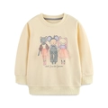 Cream long sleeve girls sweatshirt with 3D pink tulle animal print and ribbed cuffs - 2Y(90cm) / Cream (8262)