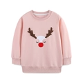 Sudadera navideña rosa para niña con aplique de reno en suave algodón de punto - Rosa / 2Y(90cm)