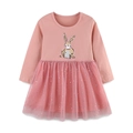 Robe rose manches longues fille avec broderie lapin et jupe en tulle pailletée - 2Y(90cm) / Rose (1567)