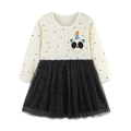 Robe fille à manches longues, pois, patch panda et jupe en tulle noir scintillant - 2Y(90cm) / Épissage Noir et Blanc (1561)