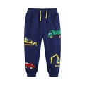 Pantaloni jogger blu scuro per bambini con ricami di veicoli da cantiere e coulisse gialla - 2Y(90cm) / Blu Notte Ricamo Veicolo da Cantiere