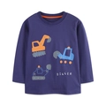 T-shirt bimbo a maniche lunghe in cotone blu navy con stampa grafica di escavatore - 2Y(90cm) / Blu scuro