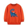Kinder-Sweatshirt in Orange mit Dinosaurier-Stickerei und Rippbündchen aus weicher Baumwolle - 2Y(90cm) / Orange (Dino-Aufnäher)