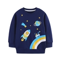 Felpa da bambino blu scuro in cotone con stampa a tema spaziale e finiture a costine - 2Y / Stampa Spaziale (8275)