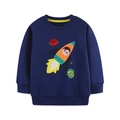 Felpa blu scuro da bambino con toppe ricamate a forma di razzo e spazio sul petto - 2Y(90cm) / Blu scuro