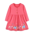 Rosafarbenes Langarmkleid für Mädchen mit weißen Punkten und Welpenstickerei - 2Y(90cm) / Rosarot