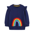 Dunkelblaues Mädchen-Sweatshirt mit buntem Regenbogen-Stickereien und Rüschendetails - 2Y(90cm) / Dunkelblau (8277)