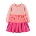 Rosa gestuftes Langarm-Baumwollkleid für Mädchen mit dreilagigem Farbverlauf-Rockdesign - 2Y(90cm) / Rosa Spleißen