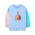 Sudadera infantil color-block azul claro con bordado de mariquita de dibujos - Mariquita de Bloques de Color (8266) / 3Y(100cm)