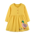 Robe jaune à manches longues pour filles avec pois et broderie de canard - 2Y(90cm) / Jaune Gingembre