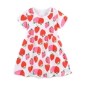 Kurzärmeliges weißes Baumwollkleid für Mädchen mit rotem Erdbeerdruck für den Sommer - 2Y(90cm) / Erdbeerdruck