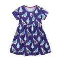Kurzärmeliges lila Baumwollkleid für Mädchen mit süßen Taubendrucken und kleiner Tasche - 2Y(90cm) / Paar Taubendruck (1576)