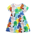Abito da principessa a maniche corte per bambine con stampe di cuccioli colorati - 2Y(90cm) / Bianco Stampa Colorata